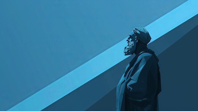 Diogenes the Cynic: Blue and Grey Diagonal Lines in Minimalist Art with Copyspace Above