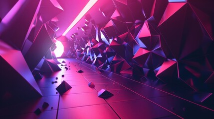 Neon Futuristic Tunnel. Abstract 3D Render with Glowing Lights