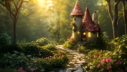 fairy tale style house in forest