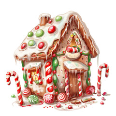 Naklejka premium Gingerbread House with Christmas Decorations and Snow 