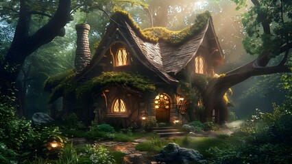 Fototapeta premium fairy tale style house in forest