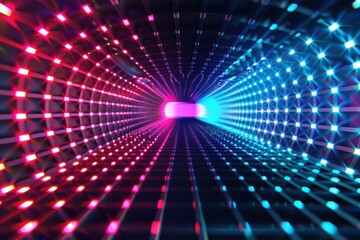 Obraz premium Futuristic glowing tunnel with neon lights. Concept of technology, cyberspace, future, speed and digital data.