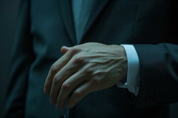 Businessman waiting with one hand resting on the other