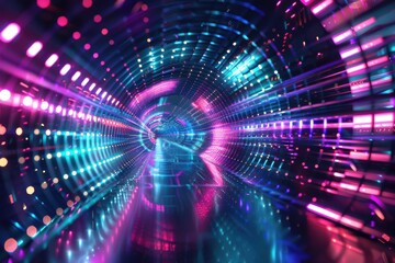 Obraz premium Neon Tunnel Lights. Futuristic, Abstract, Colorful Background or Wallpaper