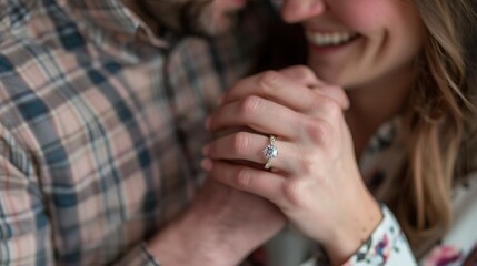 Emotional Proposal: Close-up of Engagement Ring on Her Finger, Overflowing with Joy and Love