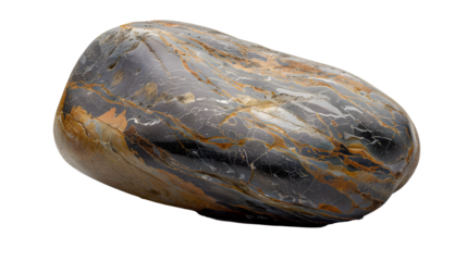 Smooth, rounded stones meteorite with subtle, weathered patterns on its surface. on transparent background
