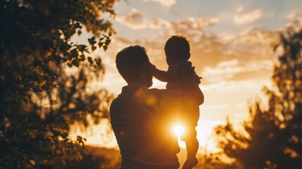Fototapeta premium Father and Son Silhouettes at Sunset