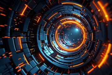 Fototapeta premium Futuristic Technology Background. Abstract 3D Render of Glowing Neon Tunnel