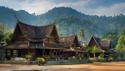 Fototapeta premium Thai village traditional style ,Beautiful view