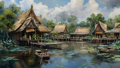 Fototapeta premium Thai village traditional style ,Beautiful view