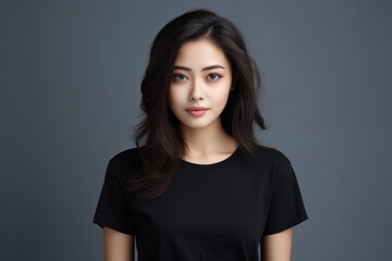 Fototapeta premium Portrait of a beautiful young woman smiling and looking at camera isolated on a grey background