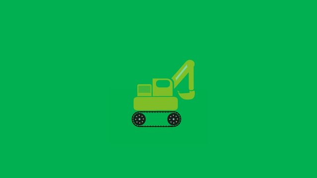 Animation of a running excavator machine icon on a green screen background