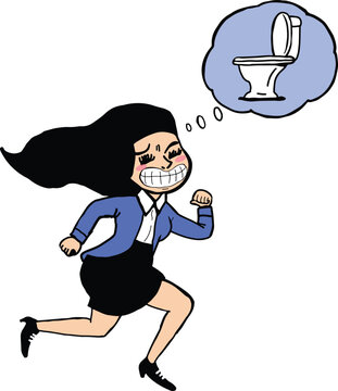 A woman running into the toilet