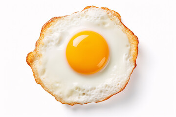 Top view of fried egg on white background