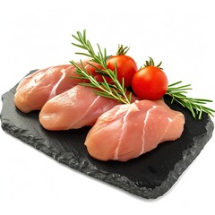 Raw chicken fillets with rosemary and spices on a stone slab