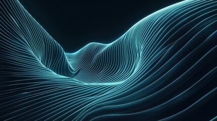Naklejka premium Abstract Digital Landscape. Flowing Blue Neon Lines Form a Futuristic 3D Cyber Wave on a Dark Background
