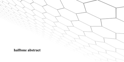 Abstract wide horizontal banner with carbon fiber grid of hexagons and orange glowing lines. vector ilustration