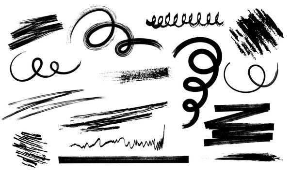 Set of abstract sribble brush stroke. Hand drawn lines, design element. Vector illustration