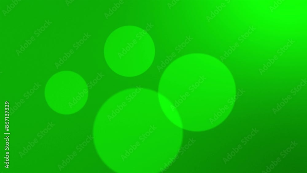 Poster Particles, bokeh and background with abstract, green and animation for motion graphic or design. Light, pattern and texture for wallpaper, backdrop or energy with color circles, sparkle or transition