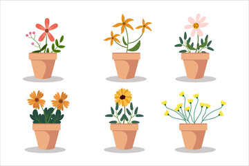 Bundle Flowers and Plant pots. illustration vector	
