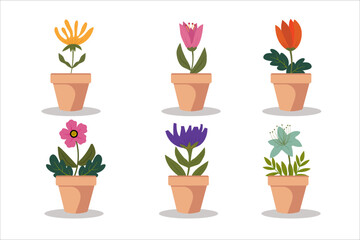 Bundle Flowers and Plant pots. illustration vector	