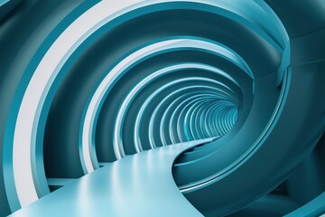 Obraz premium Abstract 3D rendering of a blue futuristic tunnel or wormhole. Concept of science fiction, technology, time travel, and the unknown.