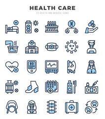 Collection of HEALTH CARE 25 Two Color Icons Pack.