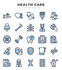 HEALTH CARE Two Color icons collection. 25 icon set. Vector illustration.
