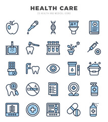 HEALTH CARE icons Pack. Two Color icons set. HEALTH CARE collection set. Simple vector icons.