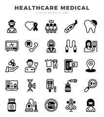 HEALTHCARE MEDICAL Icons Pack Lineal Fill Style. Vector illustration.