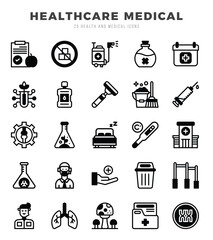 HEALTHCARE MEDICAL Lineal Fill icons collection. 25 icon set in a Lineal Fill design.