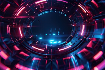 Fototapeta premium Abstract 3D rendering of futuristic tunnel with glowing neon lights. Sci-fi, technology, gaming, and cyberpunk concept. Background, wallpaper.