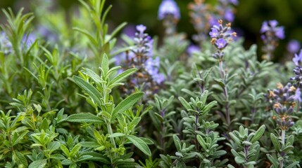 Aromatic herbs and es such as rosemary and thyme infuse the air with their fragrant scents.