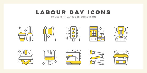 Obraz premium 10 Labour Day Two Color icon pack. vector illustration.