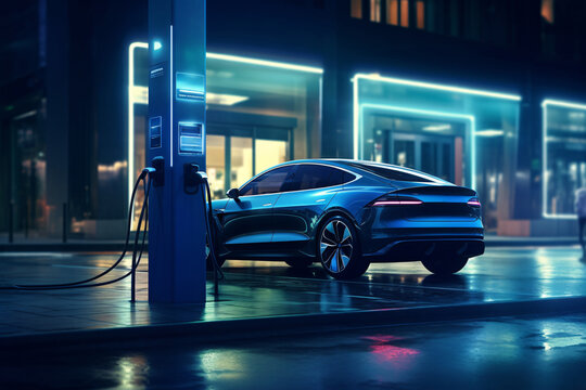 a car charging at a charging station