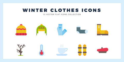 10 Winter Clothes Flat icons pack. vector illustration.