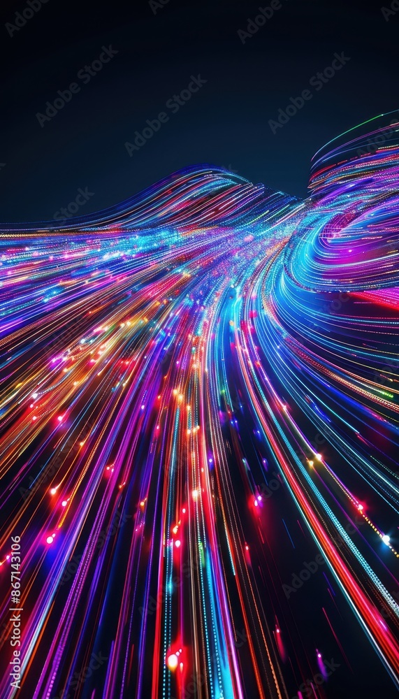 Fototapete vivid trails of colorful light streak across a dark background, creating a mesmerizing abstract effe