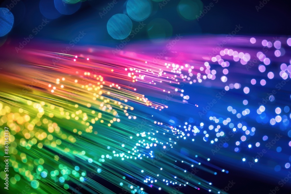 Poster vibrant multicolored fiber optic lights creating a dazzling display of bokeh and patterns in a mesme