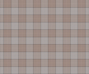 Plaid fabric pattern, brown, white, black, seamless for textiles and design clothing, skirts, pants, aprons, tablecloths, blankets or decorative fabrics. Vector illustration.