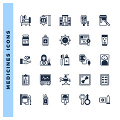 25 Medicines Lineal Fill icons pack. vector illustration.