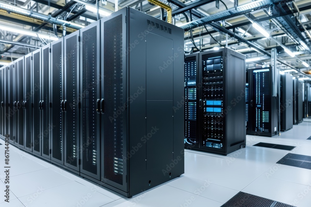 Leinwandbilder modern data center with numerous server racks and sophisticated networking equipment, illustrating h