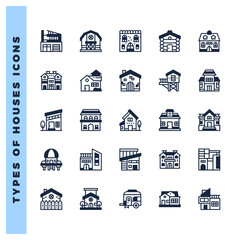 25 Types of Houses  Lineal Fill icons pack. vector illustration.