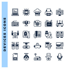 25 Devices Lineal Fill icons pack. vector illustration.