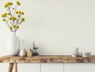 Minimalist living room interiors with rustic furniture, window lighting and copy space. Residential Real Estate composition in neutral tone.