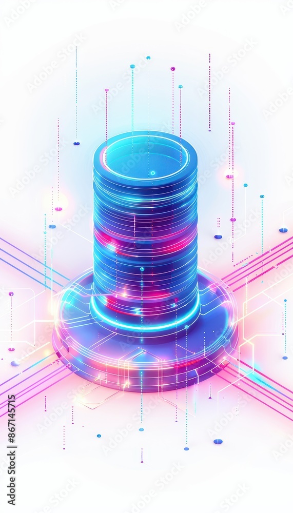 Aufkleber futuristic digital data storage concept with neon lights, representing advanced technology and infor