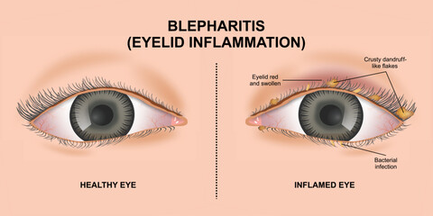 Blepharitis Eyelid Inflammation Illustration comparison with healthy eye