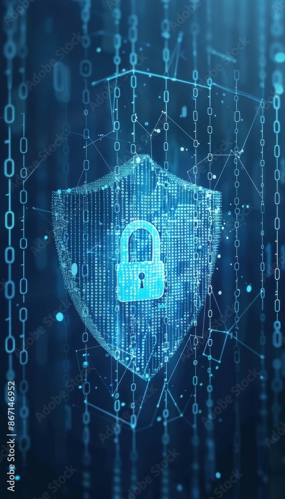 Leinwandbilder digital cybersecurity shield with a lock, protecting data in a network background. concept of securi