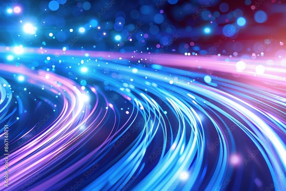 Fototapete Abstract colorful light trails on dark background, creating a futuristic and energetic visual effect with vibrant hues and glowing particles.