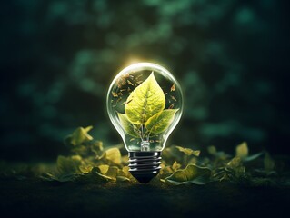 a light bulb with a leaf inside