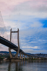 Fototapeta premium Red and white bridge, Ambon, Indonesia